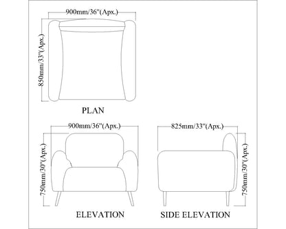 1 Seater Sofa, Yellow Color Sofa, Unique Design Sofa, Sofa with MS Leg in Golden Finish, Comfortable Modern Sofa, 1 Seater Sofa - IM4092