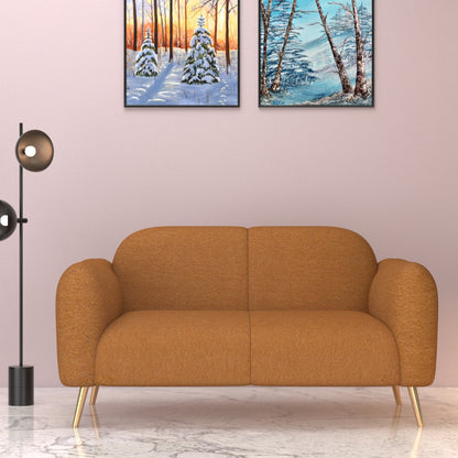 2 Seater Sofa, Yellow Color Sofa, Unique Design Sofa, Sofa with MS Leg in Golden Finish, Comfortable Modern Sofa, 2 Seater Sofa - IM4094