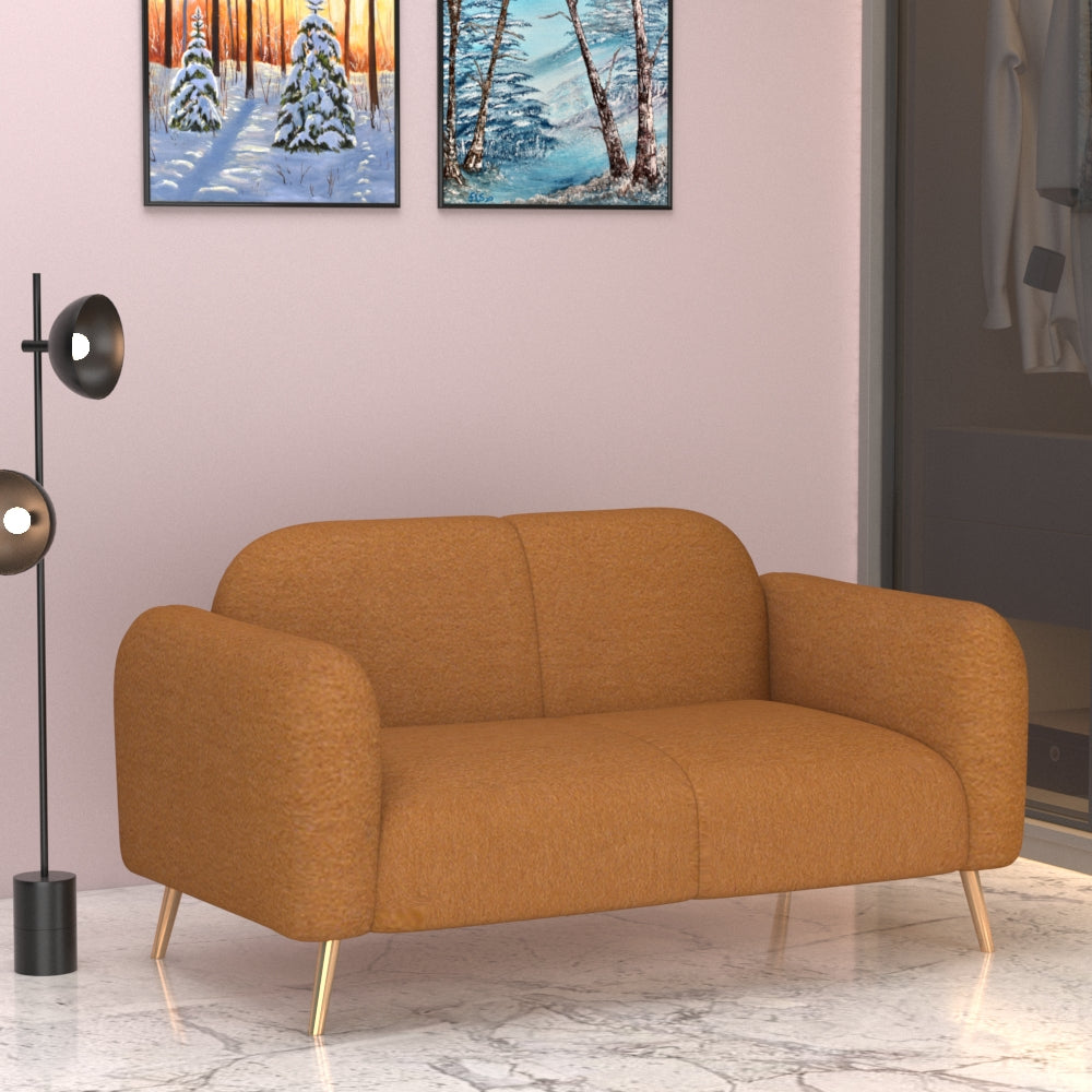 2 Seater Sofa, Yellow Color Sofa, Unique Design Sofa, Sofa with MS Leg in Golden Finish, Comfortable Modern Sofa, 2 Seater Sofa - IM4094