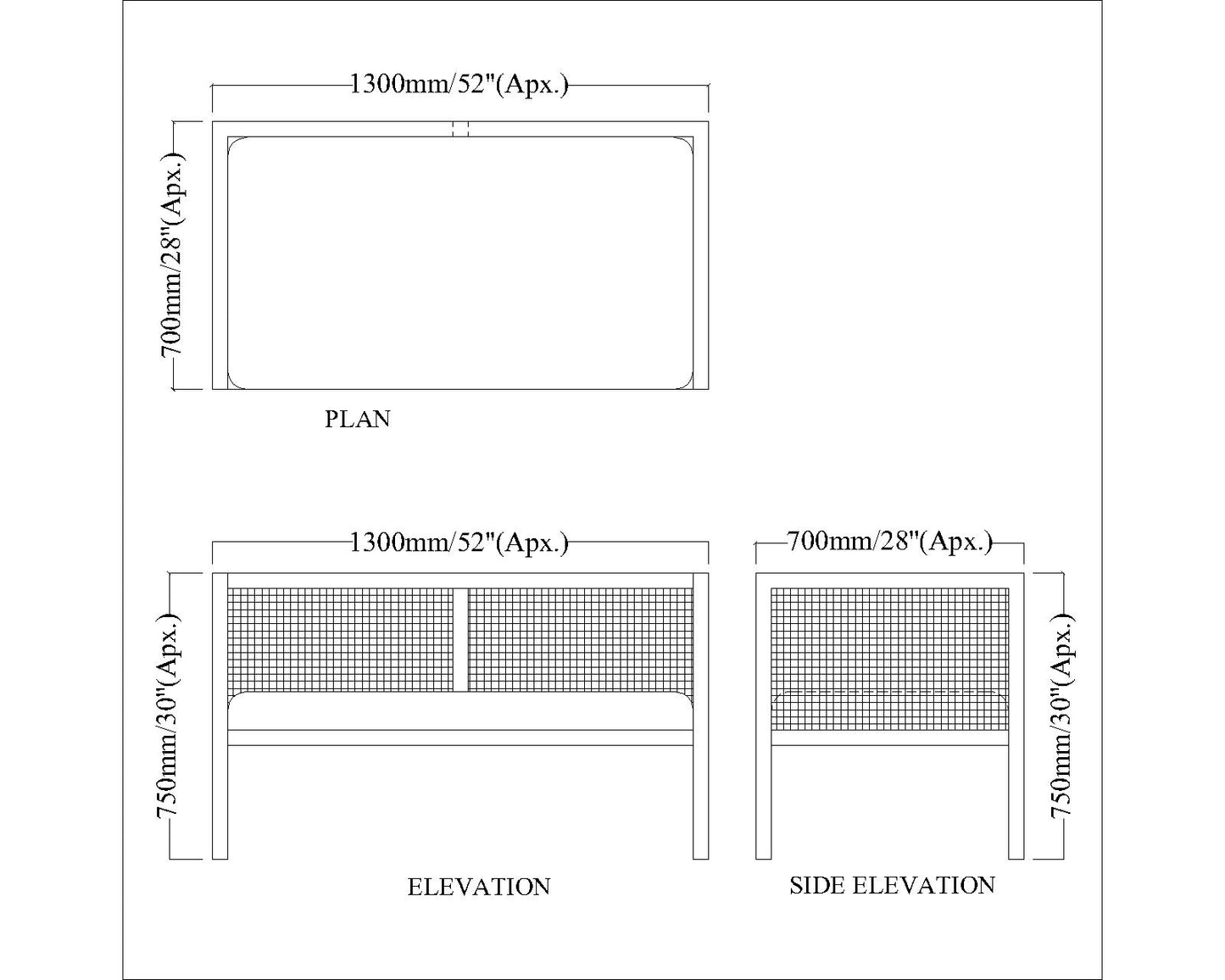 2 Seater Sofa, Brown Color Sofa, Unique Design Sofa, Sofa with Solid Wood Leg, Sofa in White Color Cane, Comfortable Modern Sofa, 2 Seater Sofa - IM4100