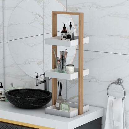 Toilet Accessory, Tray with open Shelf, White & Brown Color Tray, Utility Storage for Tray, Toliet Accessory - IM414