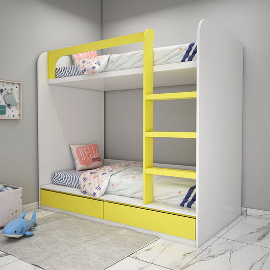 Bunk Bed, Bunk Bed in Yellow & White Color, Bunk Bed with Drawer, Bunk Bed - IM5073