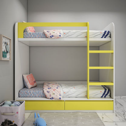 Bunk Bed, Bunk Bed in Yellow & White Color, Bunk Bed with Drawer, Bunk Bed - IM5073