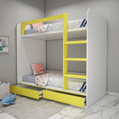 Bunk Bed, Bunk Bed in Yellow & White Color, Bunk Bed with Drawer, Bunk Bed - IM5073