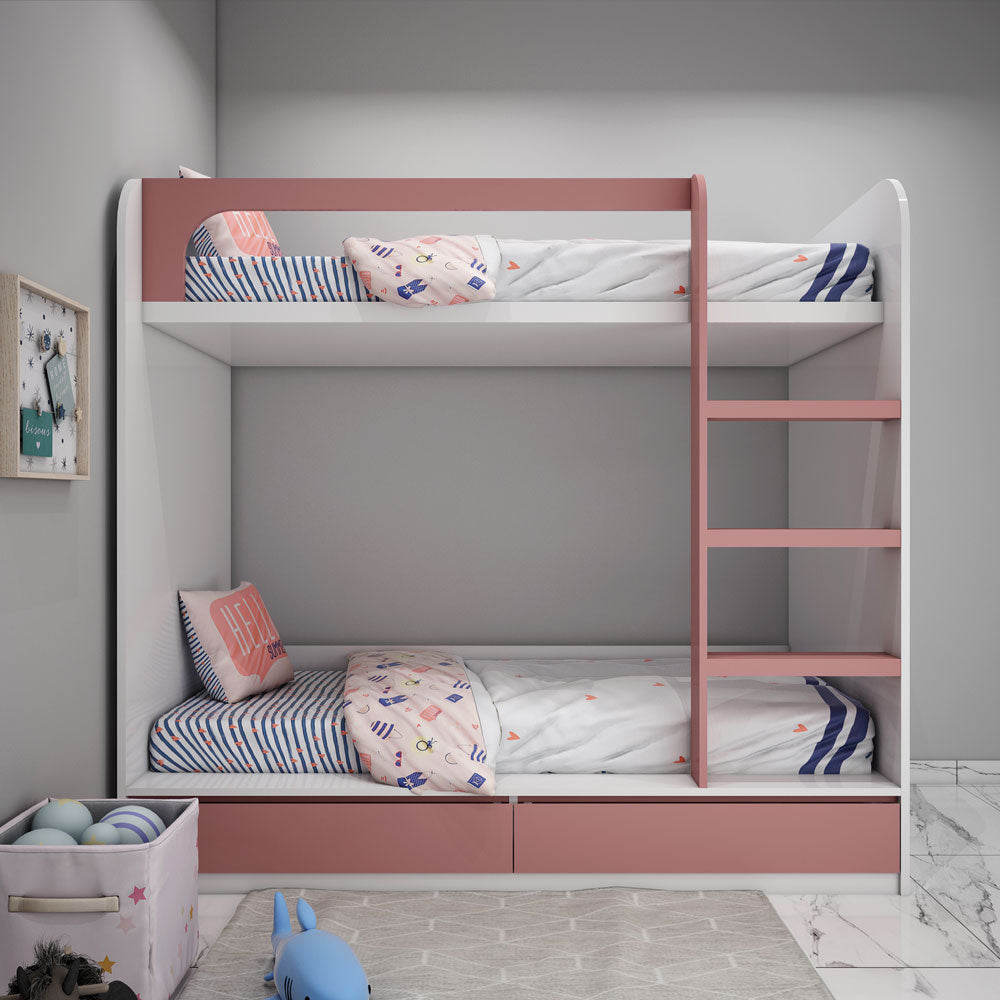 Bunk Bed, Bunk Bed in Pink & White Color, Bunk Bed with Drawer, Bunk Bed - IM5074