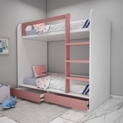 Bunk Bed, Bunk Bed in Pink & White Color, Bunk Bed with Drawer, Bunk Bed - IM5074