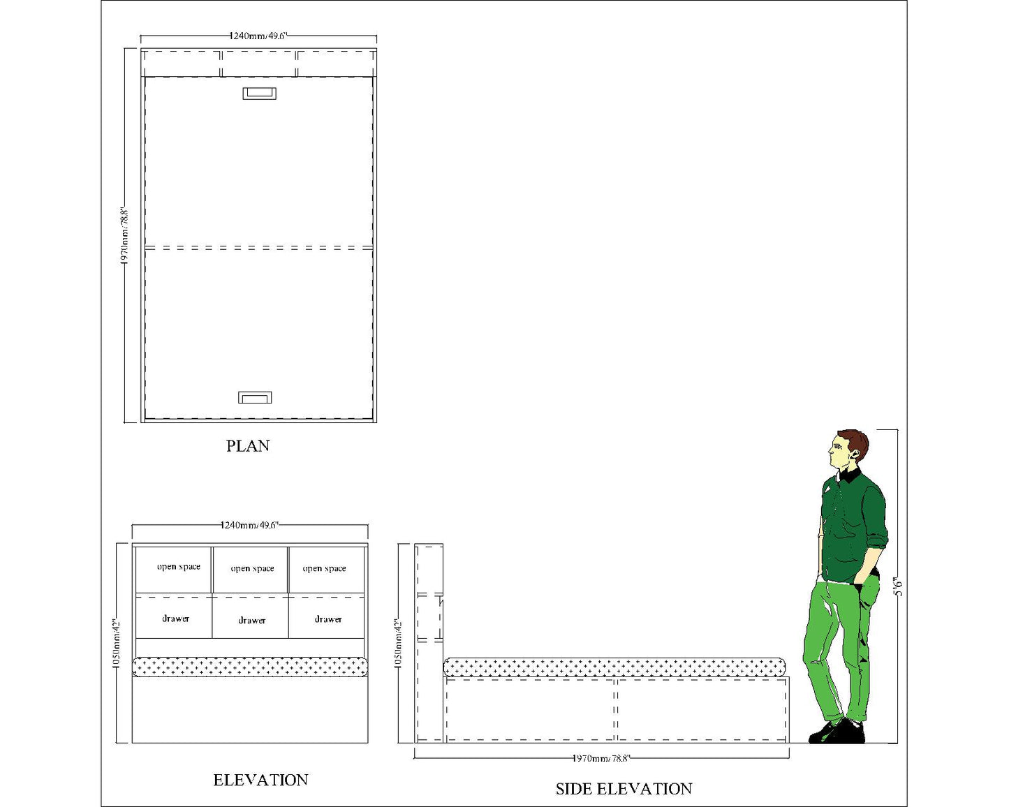 Panel Bed, Panel Bed in Grey & White Color, Panel Bed with Storage, Panel Bed with Drawer, Panel Bed - IM5075