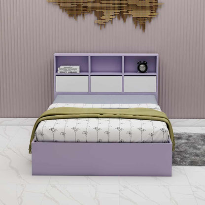 Panel Bed, Panel Bed in Purple & White Color, Panel Bed with Storage, Panel Bed with Drawer, Panel Bed - IM5076