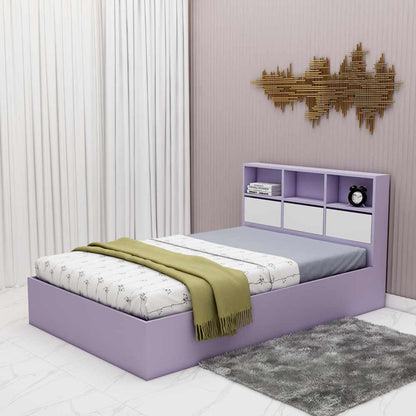 Panel Bed, Panel Bed in Purple & White Color, Panel Bed with Storage, Panel Bed with Drawer, Panel Bed - IM5076