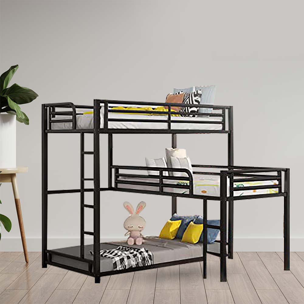 Bunk Bed, Designer Triple Bunk Bed, Bunk Bed in Black Color, Bunk Bed - IM5084