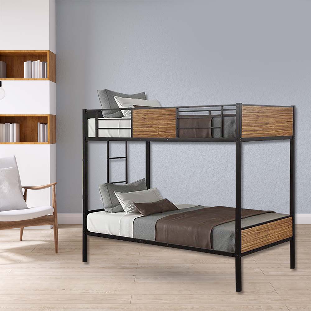 Bunk Bed, Bunk Bed with Wooden & MS Design, Bunk Bed in Black & Brown Color, Bunk Bed - IM5095