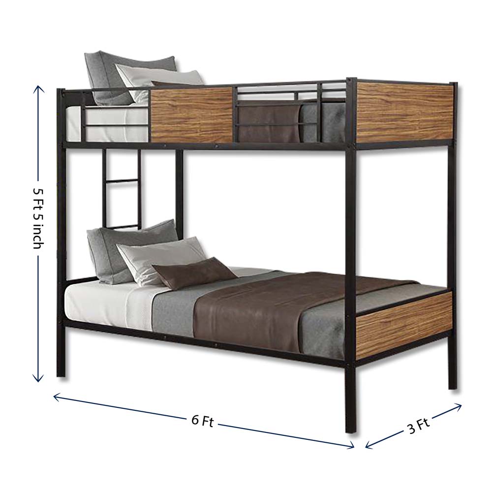 Bunk Bed, Bunk Bed with Wooden & MS Design, Bunk Bed in Black & Brown Color, Bunk Bed - IM5095