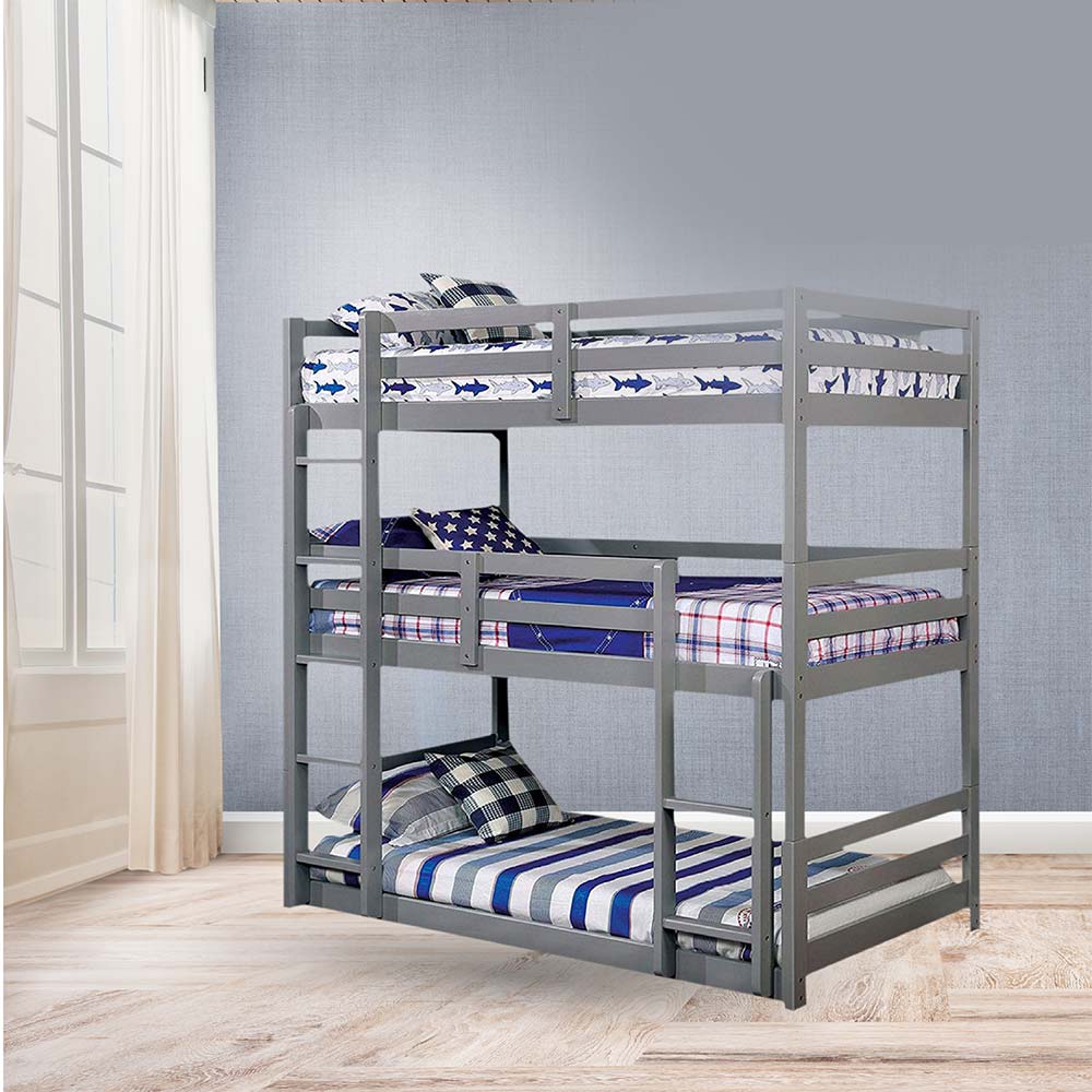 Bunk Bed, Triple Bunk Bed, Bunk Bed in Grey Color, Bunk Bed - IM5096