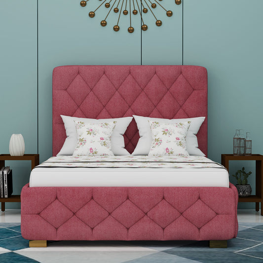 Bed, Queen Size Bed, Bed for Bedroom, Bed in Dusty Pink Color, Bed With Golden Legs, Bed - IM5107