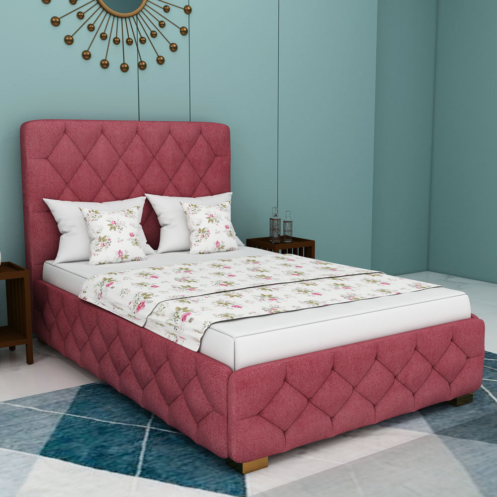 Bed, Queen Size Bed, Bed for Bedroom, Bed in Dusty Pink Color, Bed With Golden Legs, Bed - IM5107