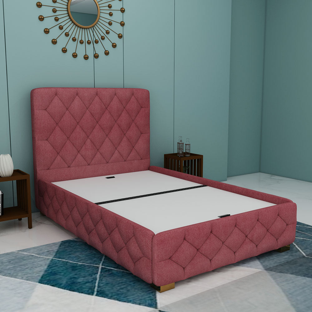 Bed, Queen Size Bed, Bed for Bedroom, Bed in Dusty Pink Color, Bed With Golden Legs, Bed - IM5107