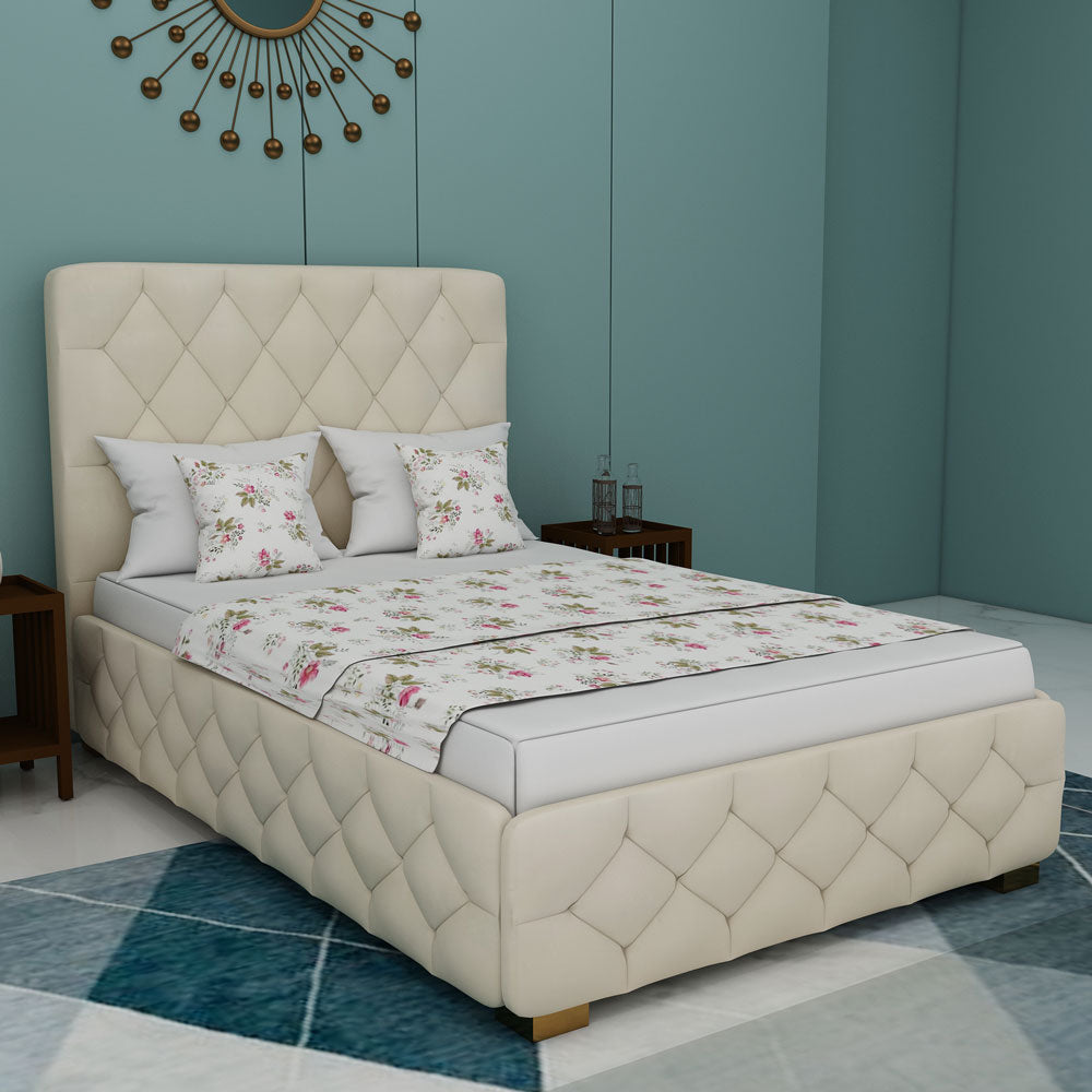 Bed, Queen Size Bed, Bed for Bedroom, Bed in Beige Color, Bed With Golden Legs, Bed - IM5108