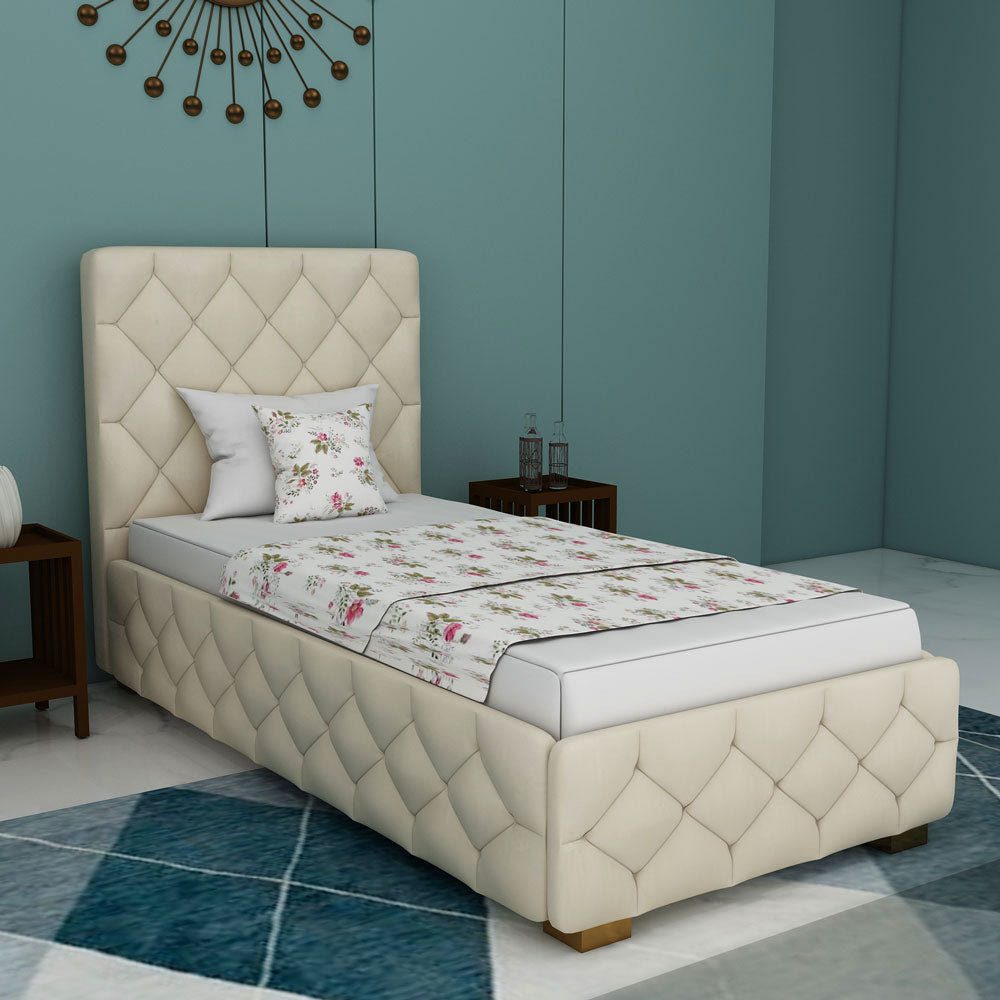 Bed, Single Size Bed, Bed for Bedroom, Bed in Beige Color, Bed With Golden Legs, Bed - IM5110