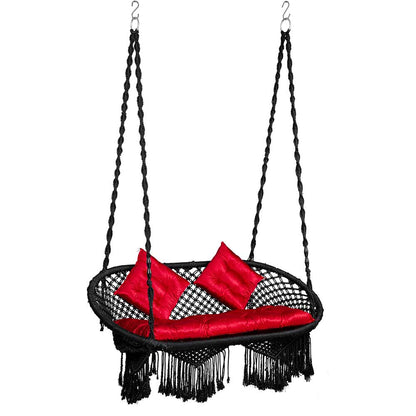 Swing, Round Swing, Swing in Black Color, Swing with 2 S Hook & 3 Cushion, Swing - IM6089