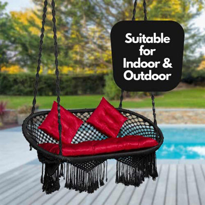 Swing, Round Swing, Swing in Black Color, Swing with 2 S Hook & 3 Cushion, Swing - IM6089