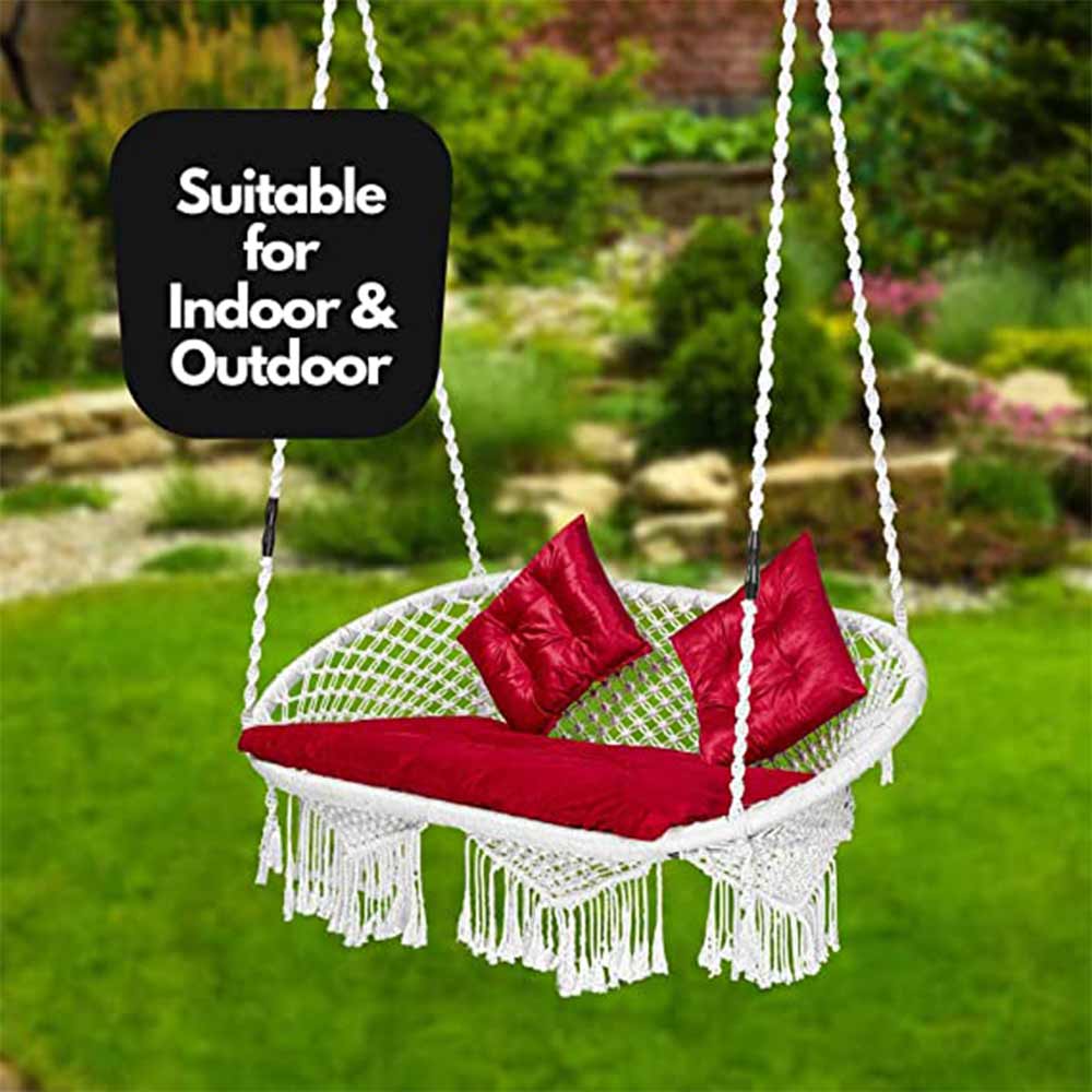 Swing, Round Swing, Swing in White Color, Swing with 2 S Hook & 3 Cushion, Swing - IM6091