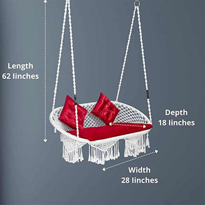 Swing, Round Swing, Swing in White Color, Swing with 2 S Hook & 3 Cushion, Swing - IM6091