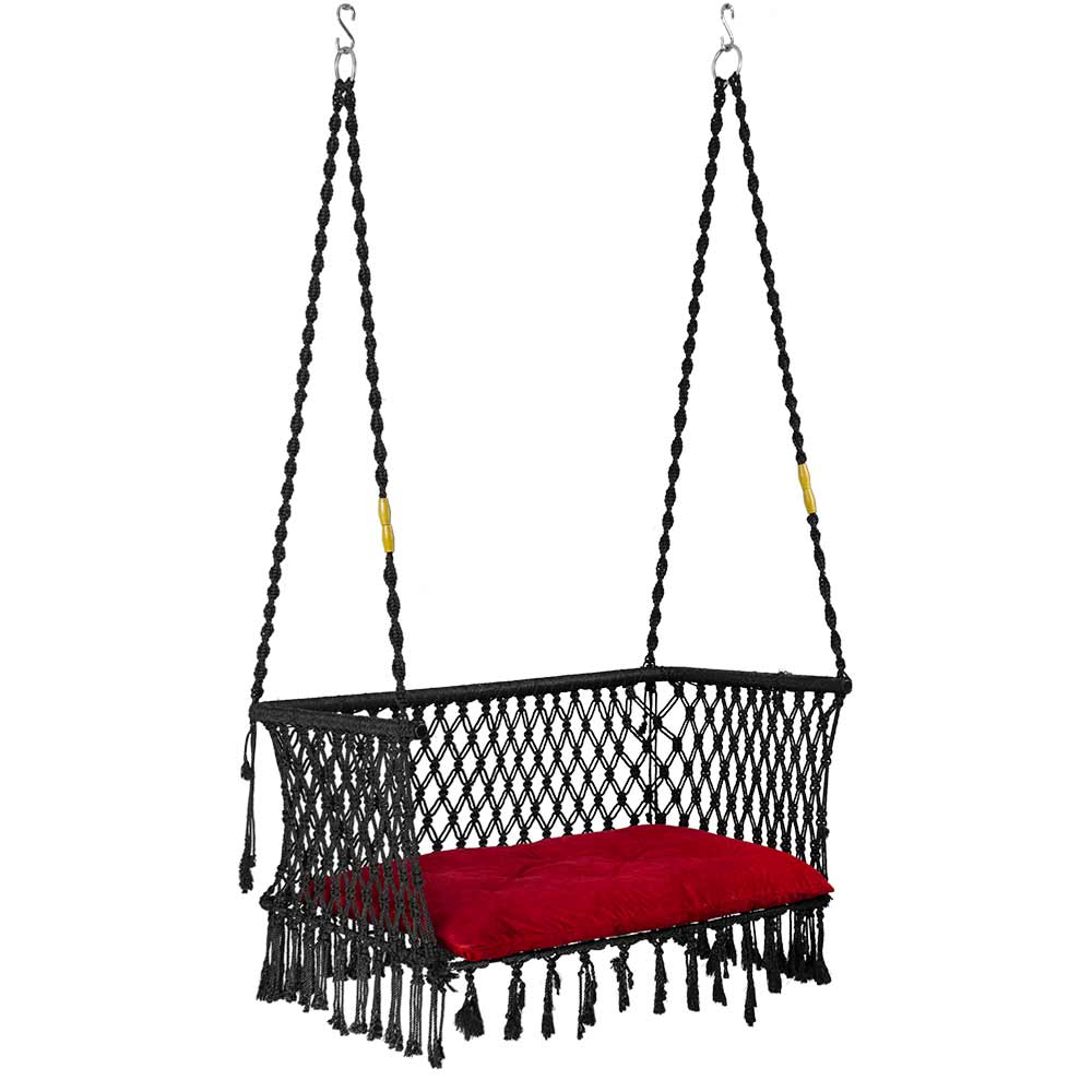 Swing, Trapezium Swing, Swing in Black Color, Swing with 2 S Hook & 1 Cushion, Swing - IM6092