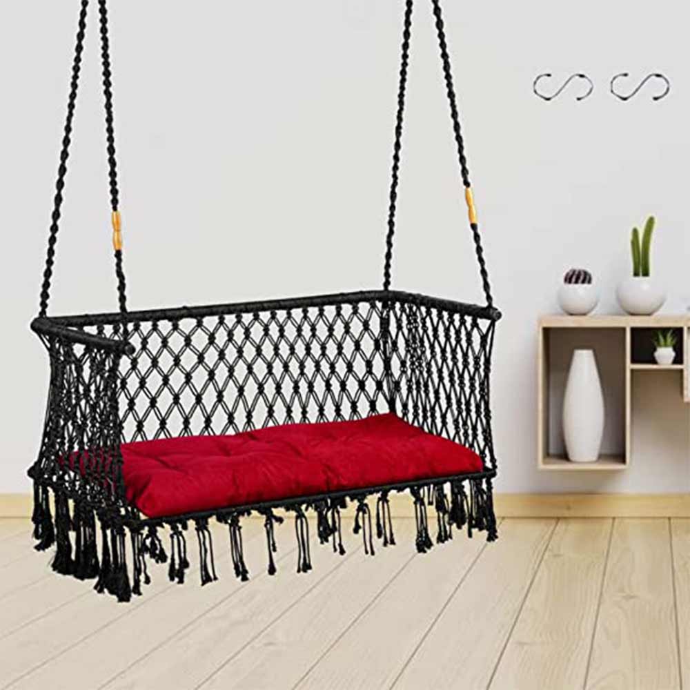 Swing, Trapezium Swing, Swing in Black Color, Swing with 2 S Hook & 1 Cushion, Swing - IM6092