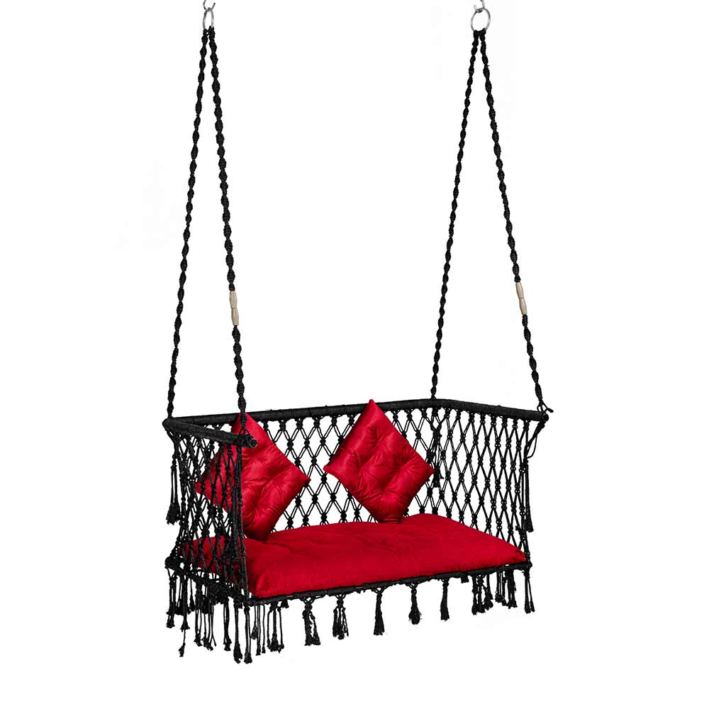 Swing, Trapezium Swing, Swing in Black Color, Swing with 2 S Hook & 3 Cushion, Swing - IM6094