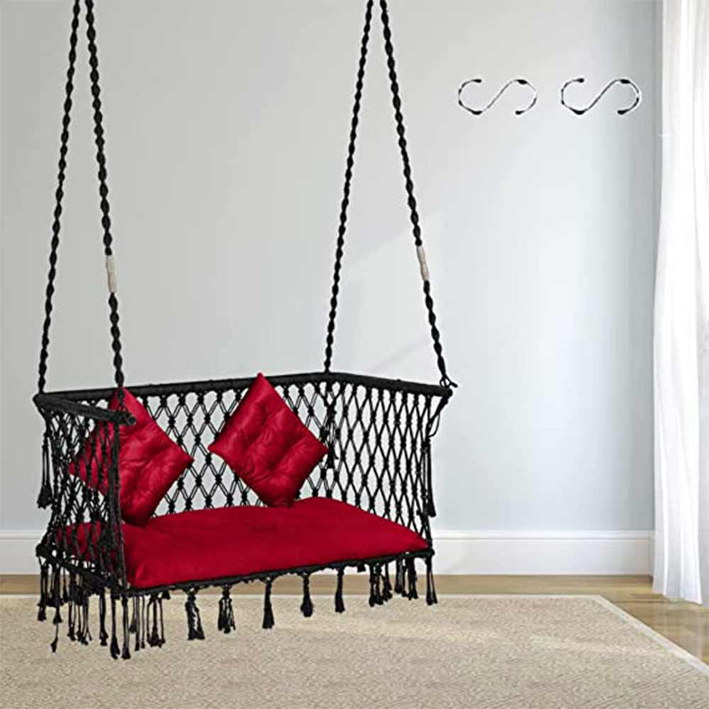 Swing, Trapezium Swing, Swing in Black Color, Swing with 2 S Hook & 3 Cushion, Swing - IM6094