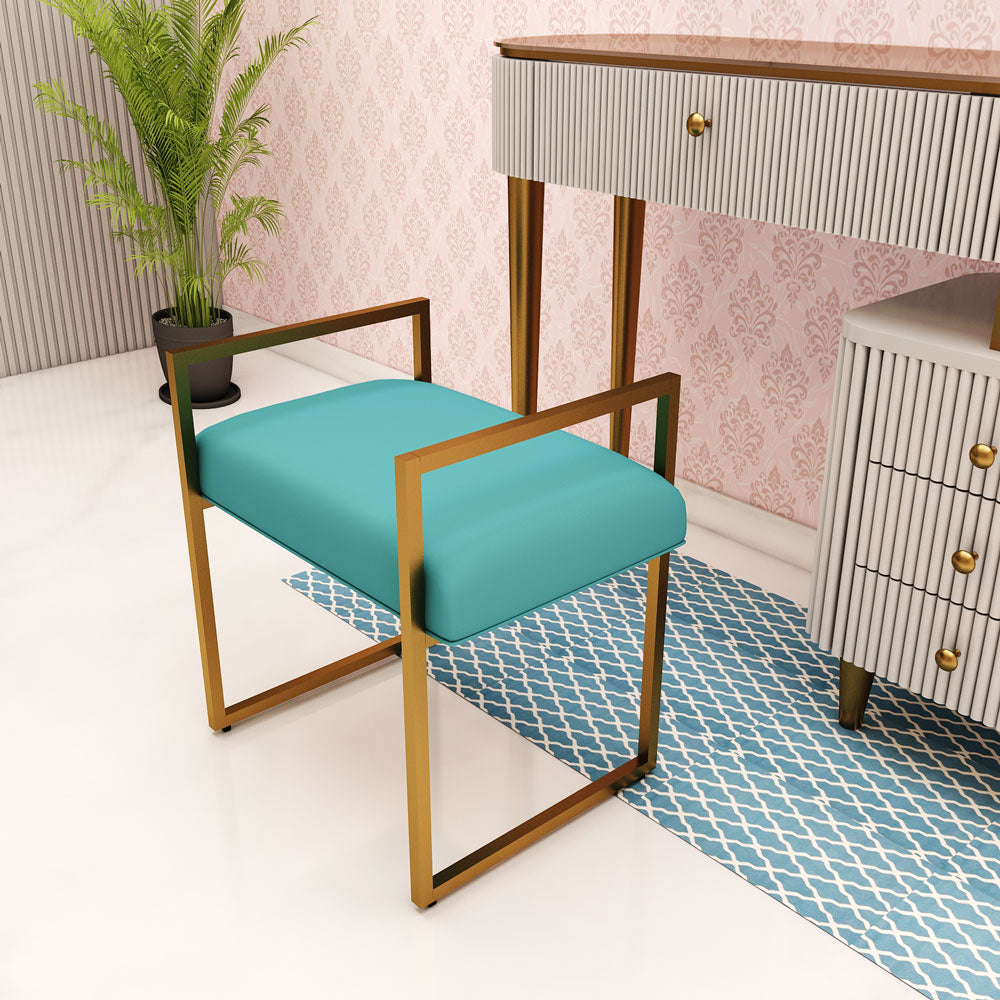 Seating Stool, Seating Stool in Gold & Blue Color, Stool in Metal Legs, Seating Stool for Dressing Table Seating Stool - IM6146