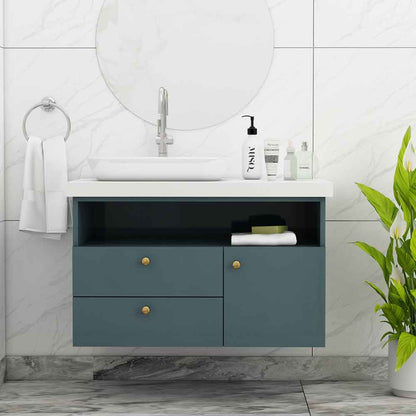 Vanity, Blue Color Vanity, Vanity with Drawer & Shutter, Vanity with Open Space, Vanity with White Corian Top, Wall Mounted Vanity, Water Resistance Vanity, Vanity - IM9004