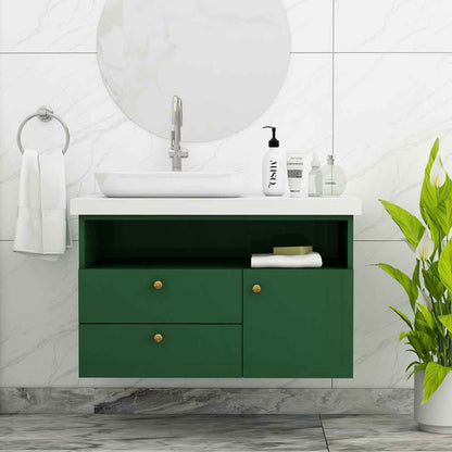 Vanity, Green Color Vanity, Vanity with Drawer & Shutter, Vanity with Open Space, Vanity with White Corian Top, Wall Mounted Vanity, Water Resistance Vanity, Vanity - IM9005