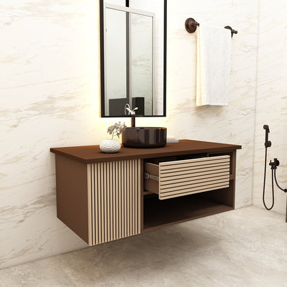 Vanity, Brown & Beige Color Vanity,  Vanity with Drawer & Shutter, Vanity with Open Shelf, Vanity in Brown Corian Top, Wall Mounted Vanity, Vanity - IM9010