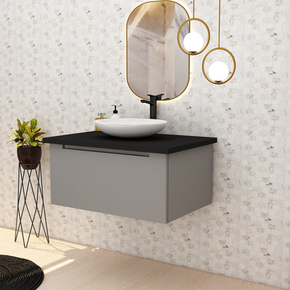 Vanity, Grey Color Vanity, Black Corian Top in Vanity, Vanity with Drawer, Wall Mounted Vanity, Vanity - IM9012