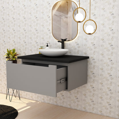 Vanity, Grey Color Vanity, Black Corian Top in Vanity, Vanity with Drawer, Wall Mounted Vanity, Vanity - IM9012