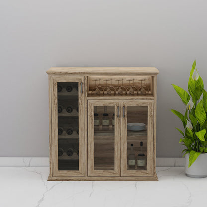 Bar Cabinet,  Solid Wood Bar Cabinet, Bar Cabinet with Open Shelf, Light Brown Color Bar Cabinet, Bar Cabinet with Shutter, Bar Cabinet- IM- 10045