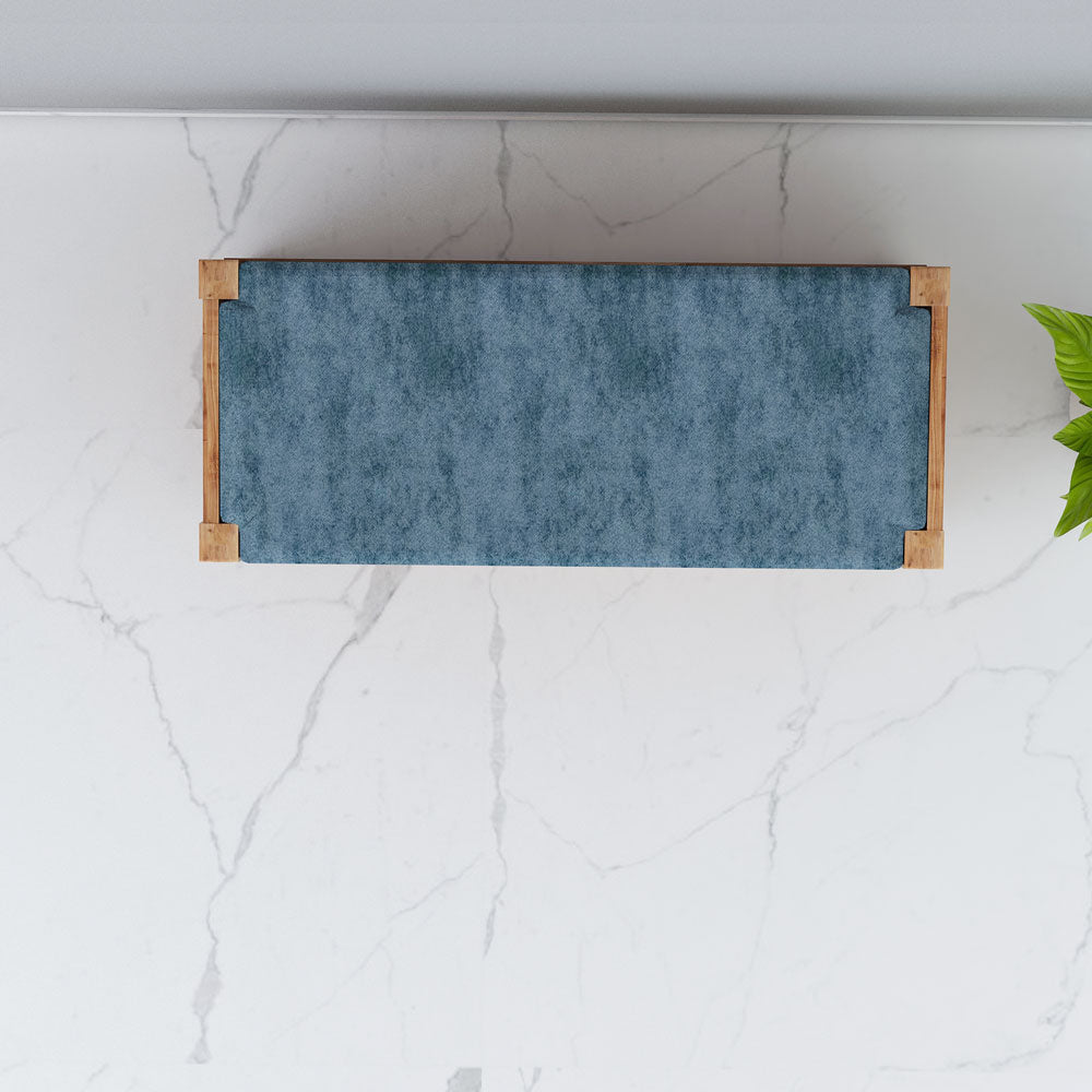 Natural Wood Shoe Bench with Blue Cushion and Double Storage,  IM-10047