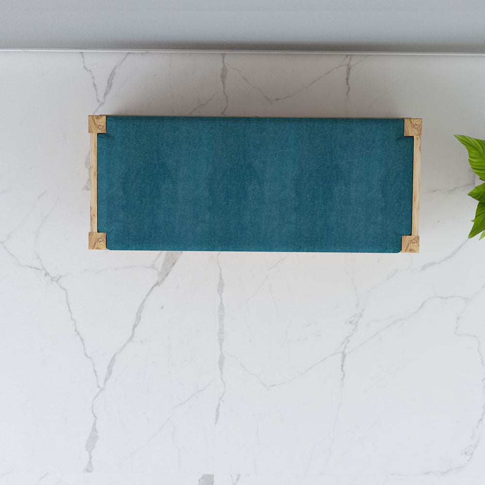 Natural Wood Shoe Bench with Teal Cushion and Double Storage, IM-10048