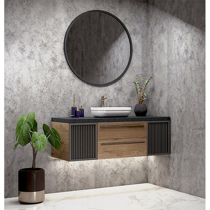 Vanity, Wood & Black Color Vanity, Stone Counter Top for Vanity, Water Resistant Vanity, Vanity with Drawer & Shutter, Vanity for Bathroom, Wall Mounted Vanity, Vanity - IM - 115