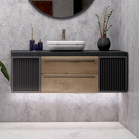 Vanity, Wood & Black Color Vanity, Stone Counter Top for Vanity, Water Resistant Vanity, Vanity with Drawer & Shutter, Vanity for Bathroom, Wall Mounted Vanity, Vanity - IM - 115