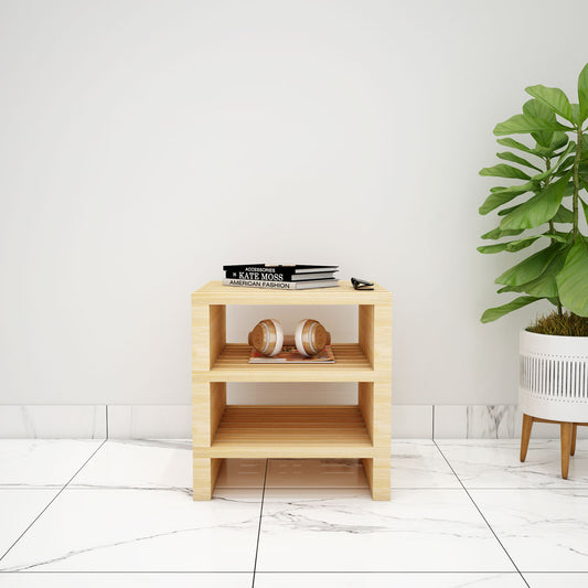 End Table, Solid Wood End Table, Light Brown End Table, End Table with Open Shelf, End Table - IM- 12085