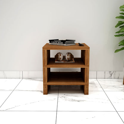 End Table, Solid Wood End Table, Dark Brown End Table, End Table with Open Shelf, End Table - IM- 12086