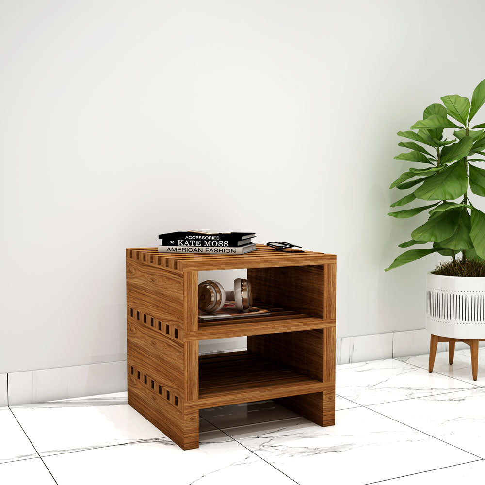 End Table, Solid Wood End Table, Dark Brown End Table, End Table with Open Shelf, End Table - IM- 12086