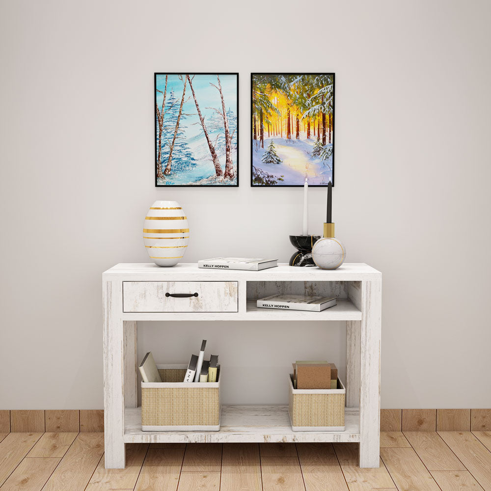 Console Table, Solid Wood Console Table, White Console Table, Console Table with Drawe, Console Table With Open Shelf, Console Table -IM-12087