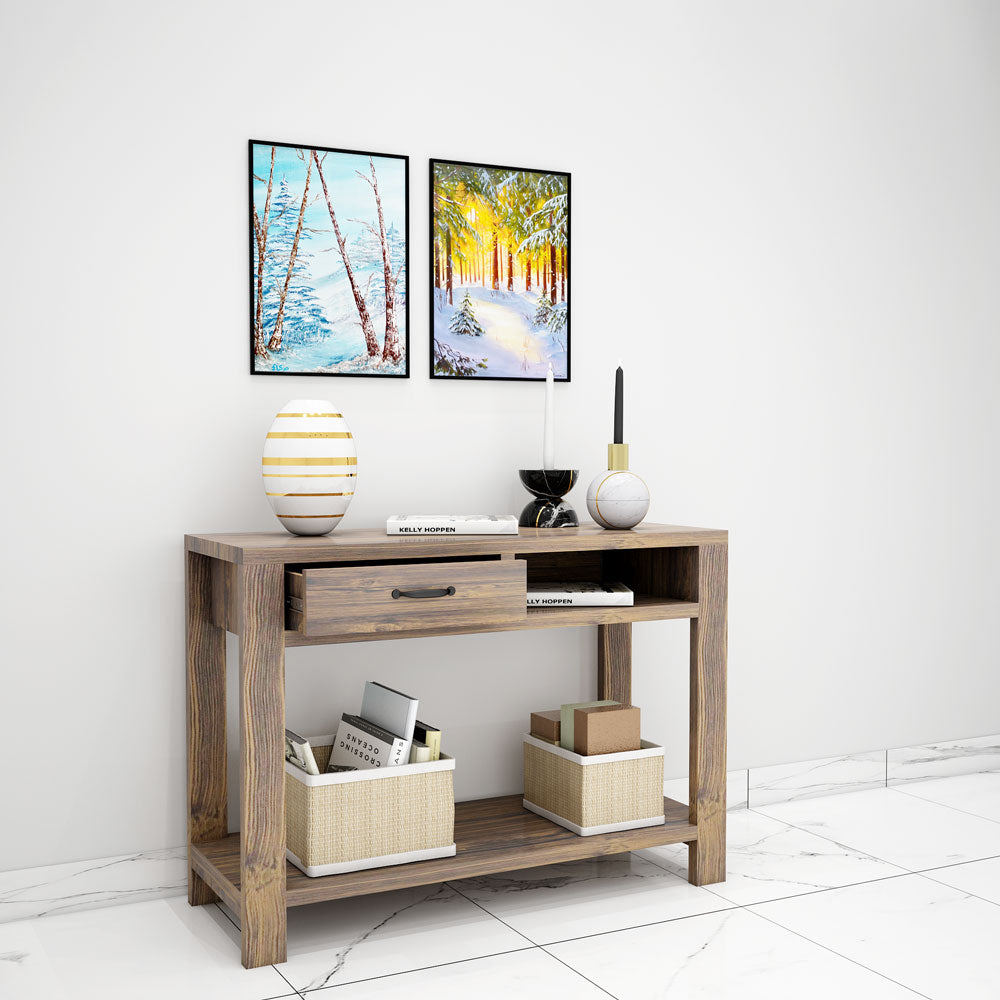 Console Table, Solid Wood Console Table, Dark Brown Console Table, Console Table with Drawe, Console Table With Open Shelf, Console Table -IM-12088