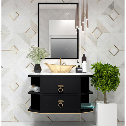 Vanity,Black & White Color Vanity,Water Resistant Vanity, Vanity With Drawer, Vanity with Drawer & Open Shelf, Wall Mounted Vanity, Vanity - IM -125