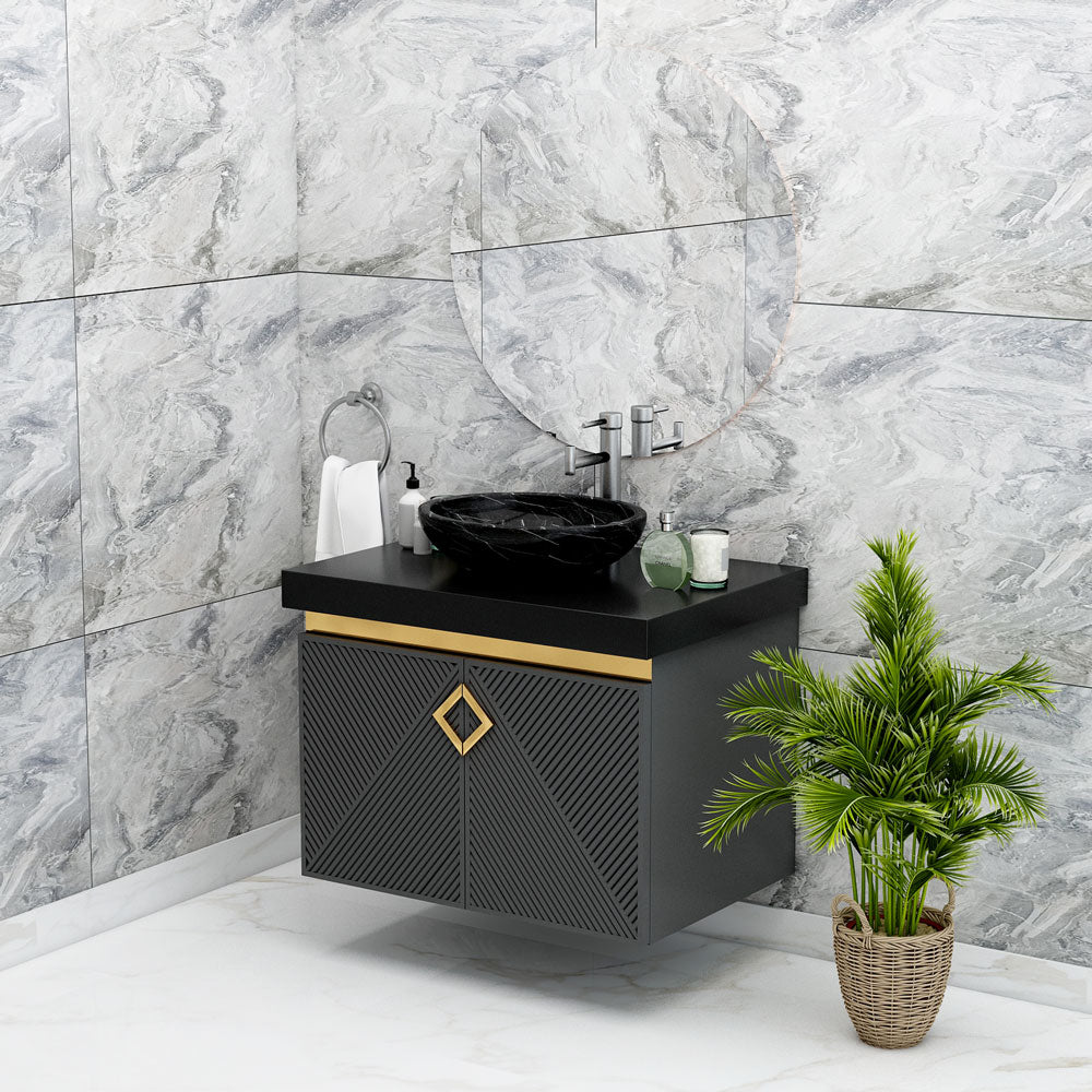 Vanity, Black Vanity, Vanity with Black Corian Top, Vanity with Shutter, Vanity -IM-136