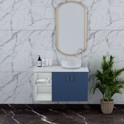 Vanity, Blue & White Vanity, Vanity with Marble Top,  Vanity with shutter, Vanity with Open Shelf, Vanity - IM-146