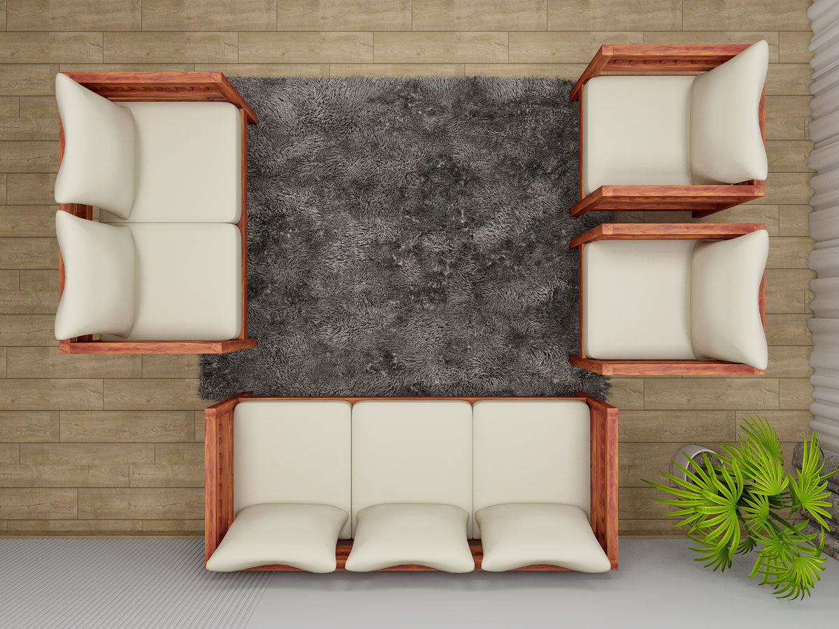 Sofa Set, Solid Wood Sofa, Sofa For Living Room, Reddish & White Color Sofa, Sofa with White Fabric, Sofa Set - IM- 4061